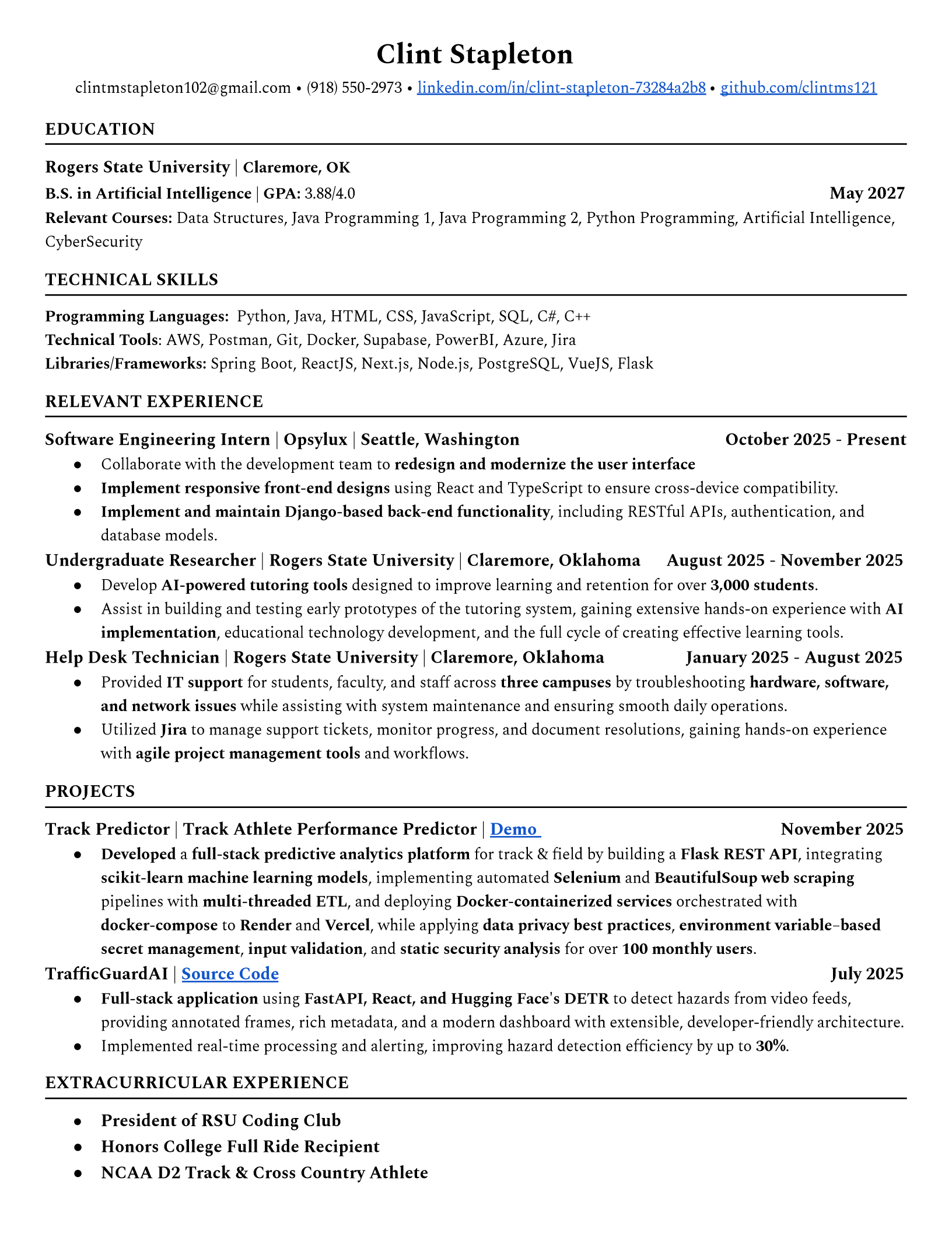 Clint Stapleton resume